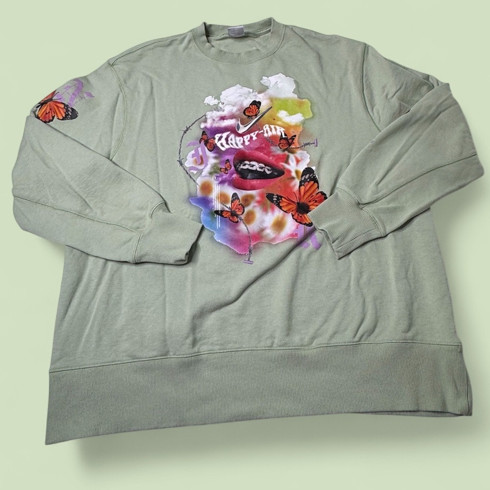 Nike Happy Air Mens XL Green Butterfly Crewneck Sweatshirt Streetwear Artistic